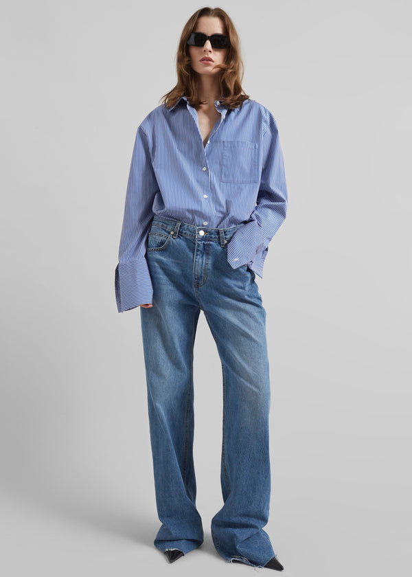 Anvers Striped Cotton Button Up Shirt - Blue/White Stripe