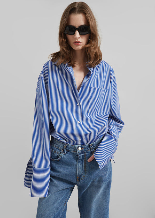 Anvers Striped Cotton Button Up Shirt - Blue/White Stripe