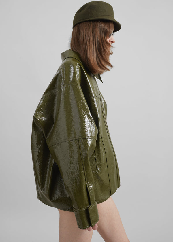 Arbor Crackled Faux Leather Jacket - Olive