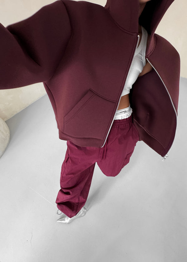 Calder Neoprene Zip-Up Hoodie - Burgundy